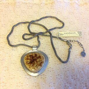 Vintage NEW sandwich jewellery Brown Clear Crystal Art Deco Silver Necklace